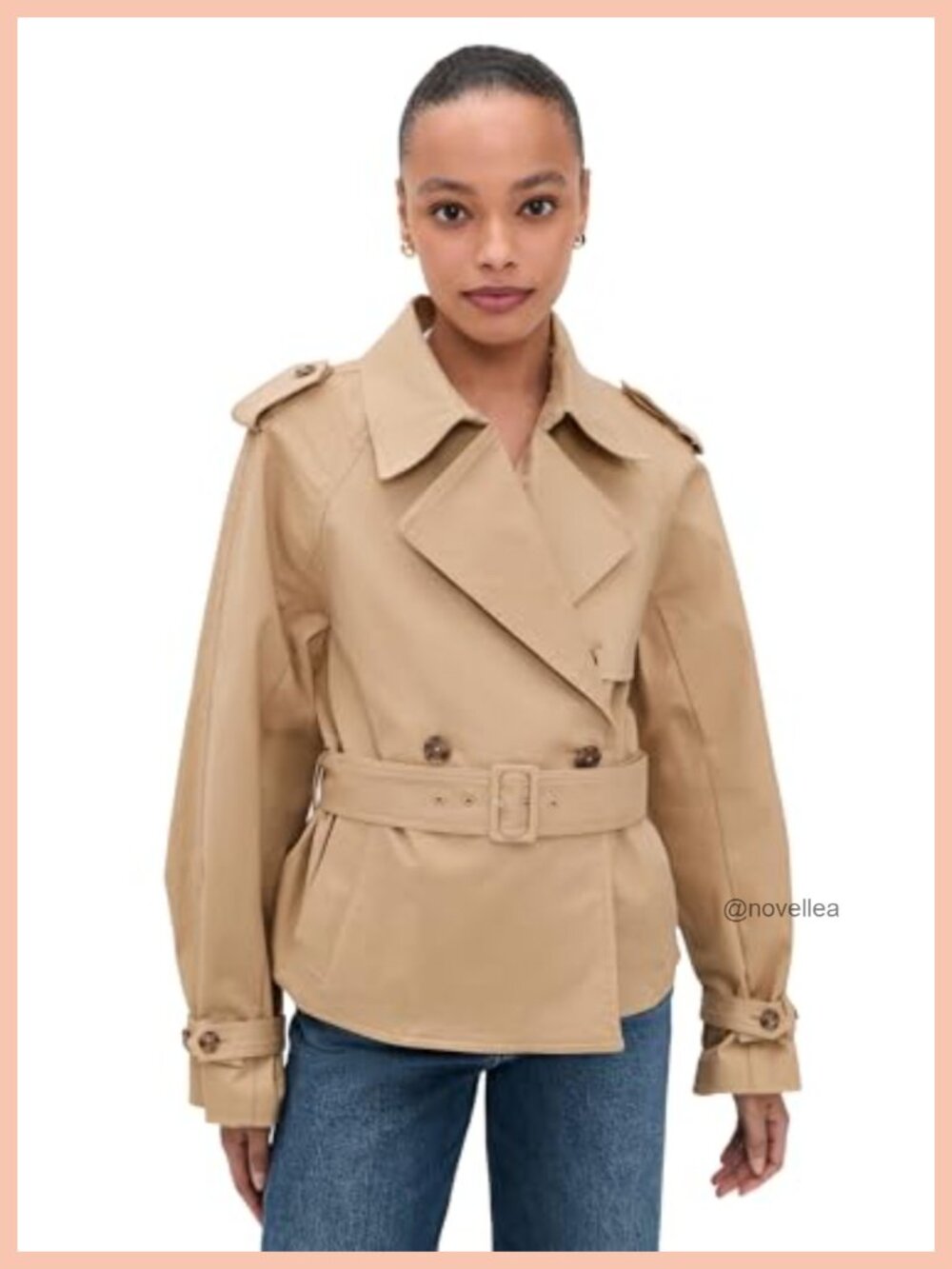 Womens Cropped Trench Jacket Mid-Weight Twill Casual Coat